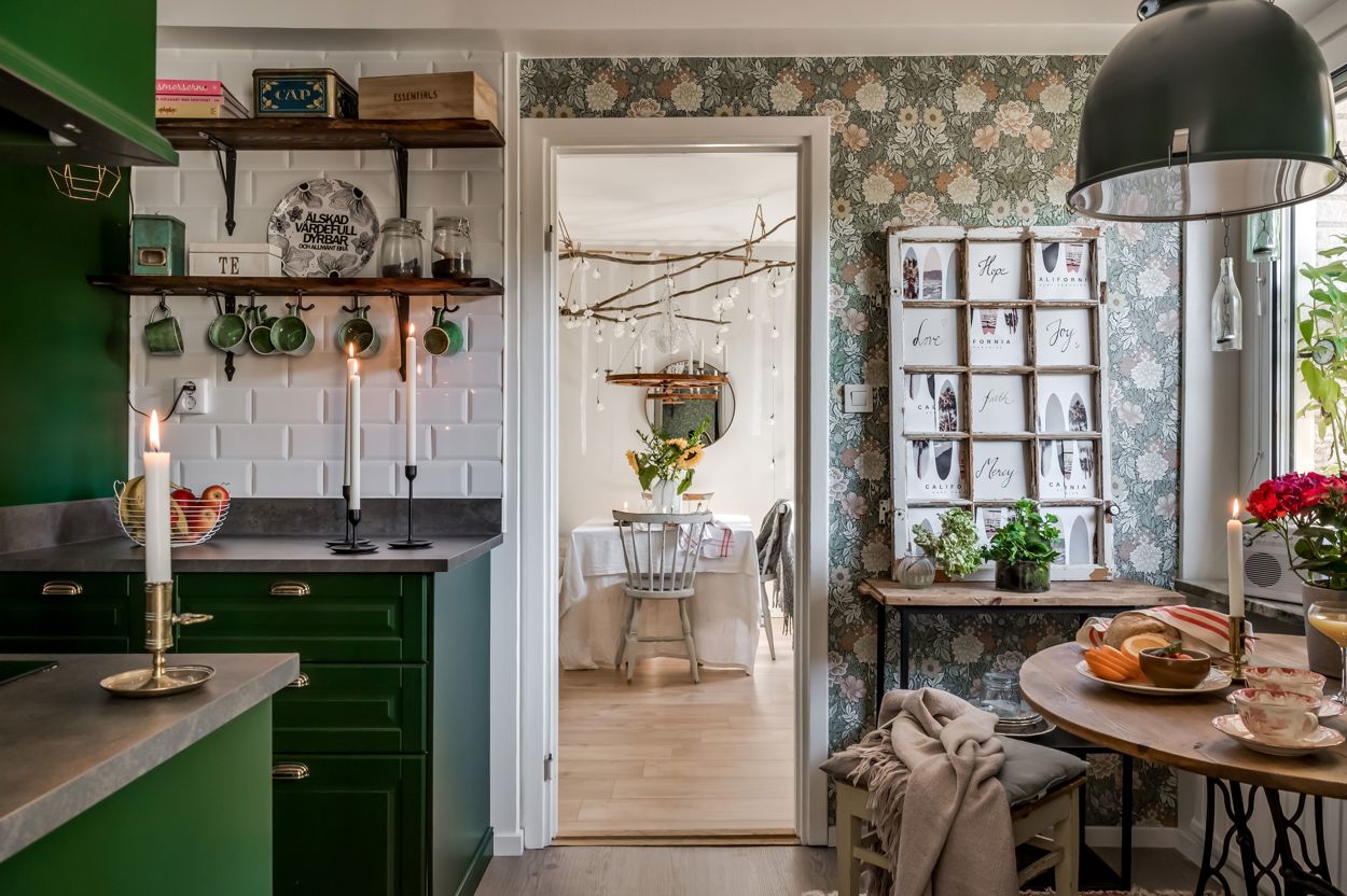 cuisine verte décoration rustique