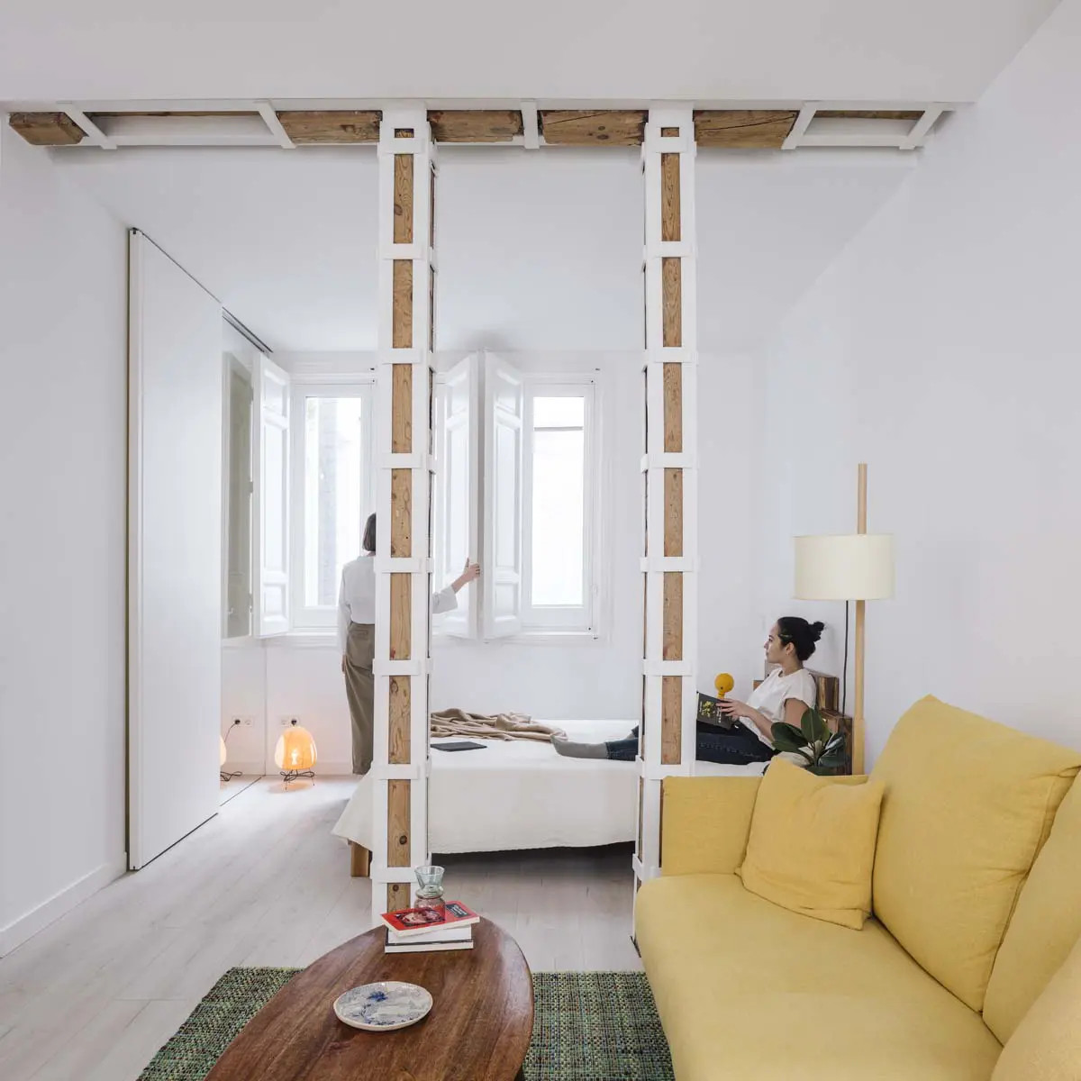 salon et chambre mini loft 45m2 décoration design