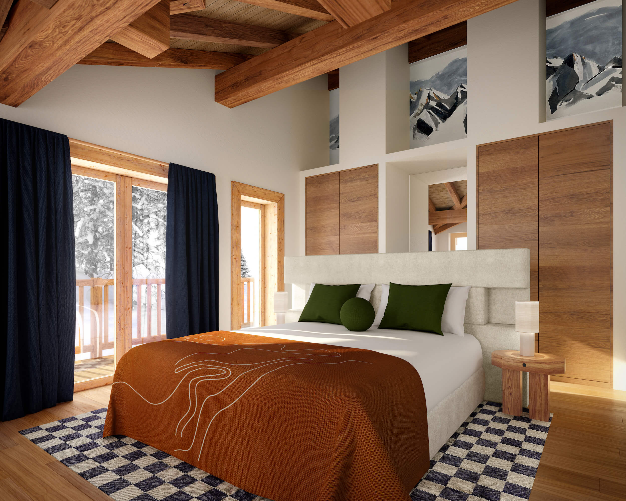 chambre avec poutres chalet design 1550 Courchevel par Iconic House