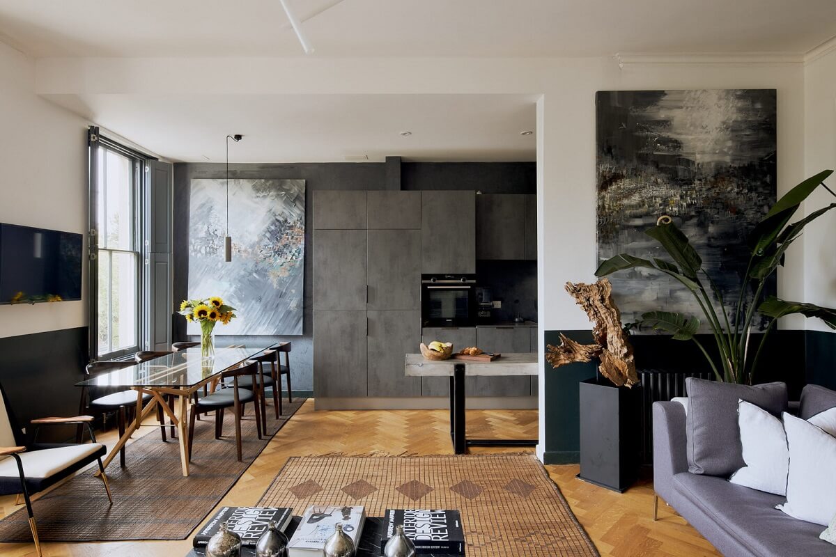 cuisine design grise dans appartement ancien rénové
