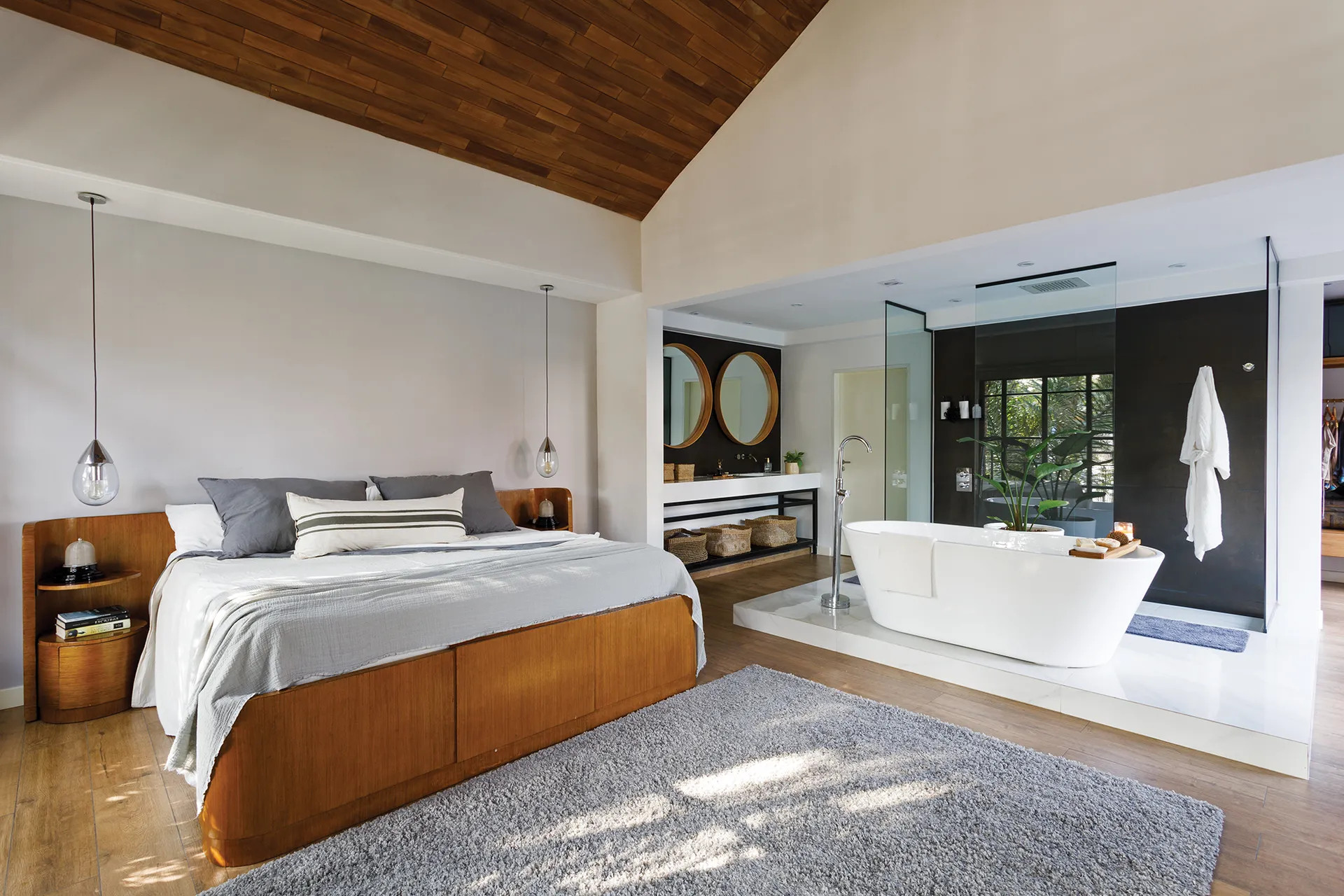 chambre avec salle de bain ouverte maison loft