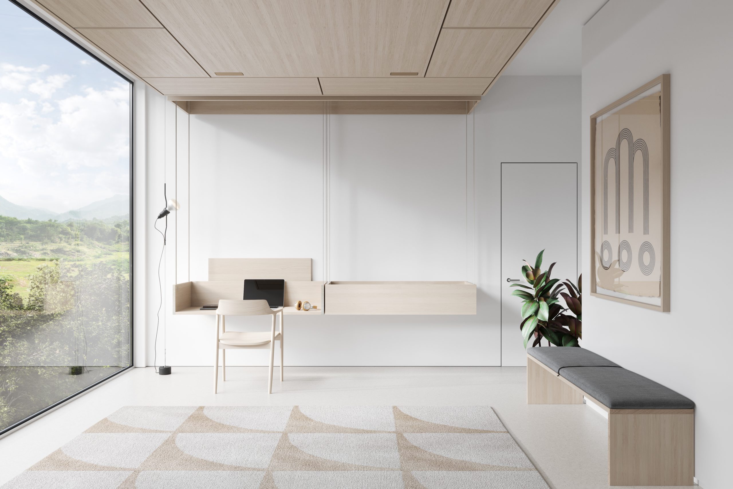 bureau décoration design avec lit au plafond