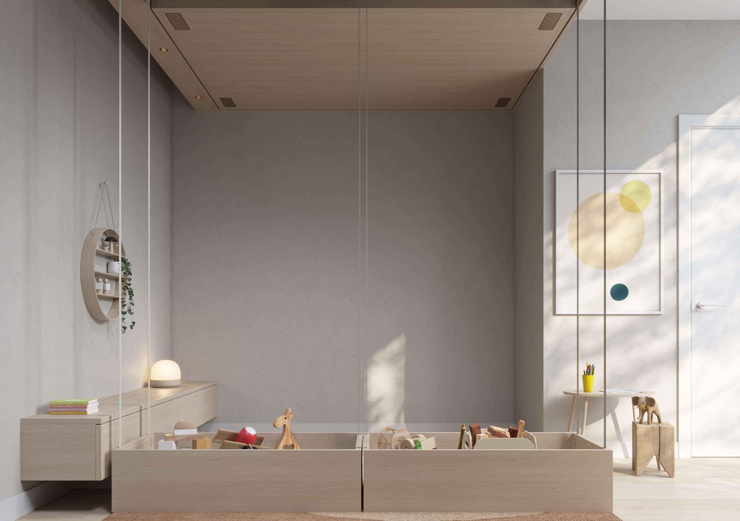 salle de jeu avec rangements bois
