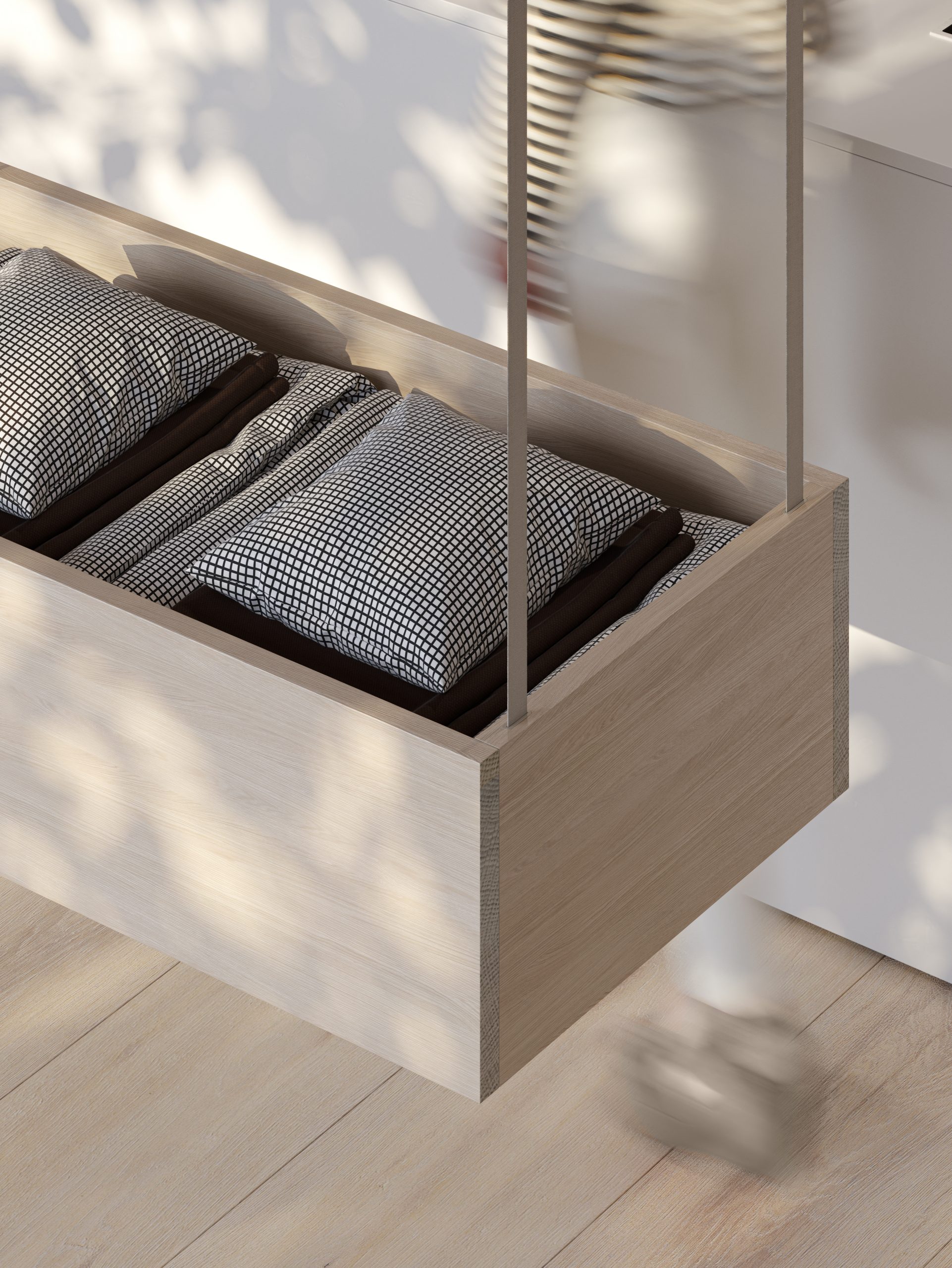 rangement design pour couette et coussins