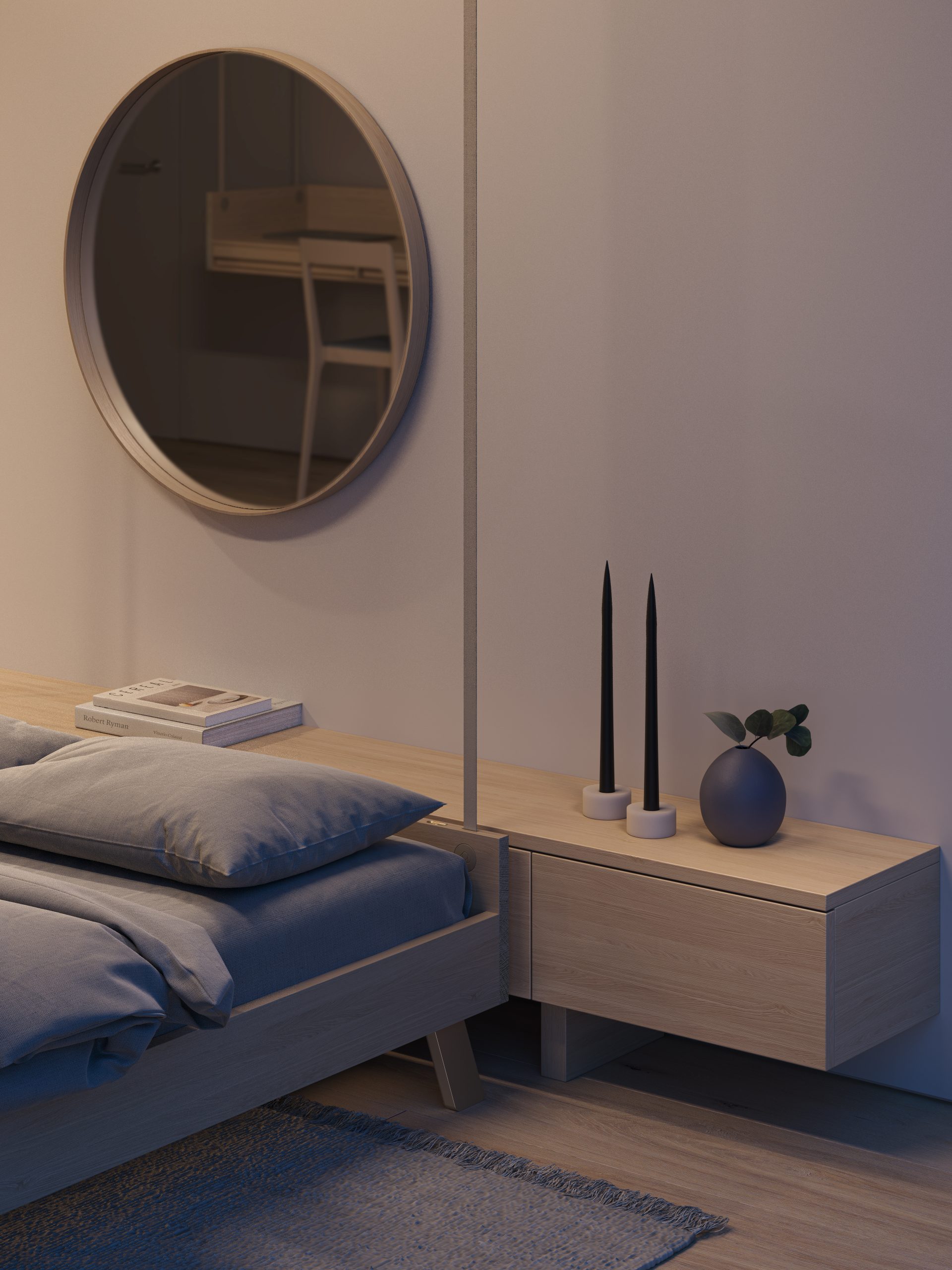 chambre avec tête de lit bois