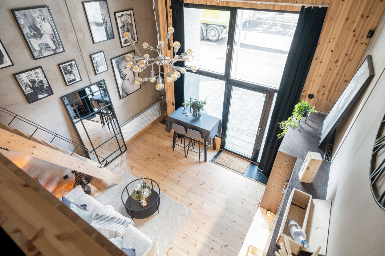 salon et cuisine mini loft 40m2 avec mezzanine