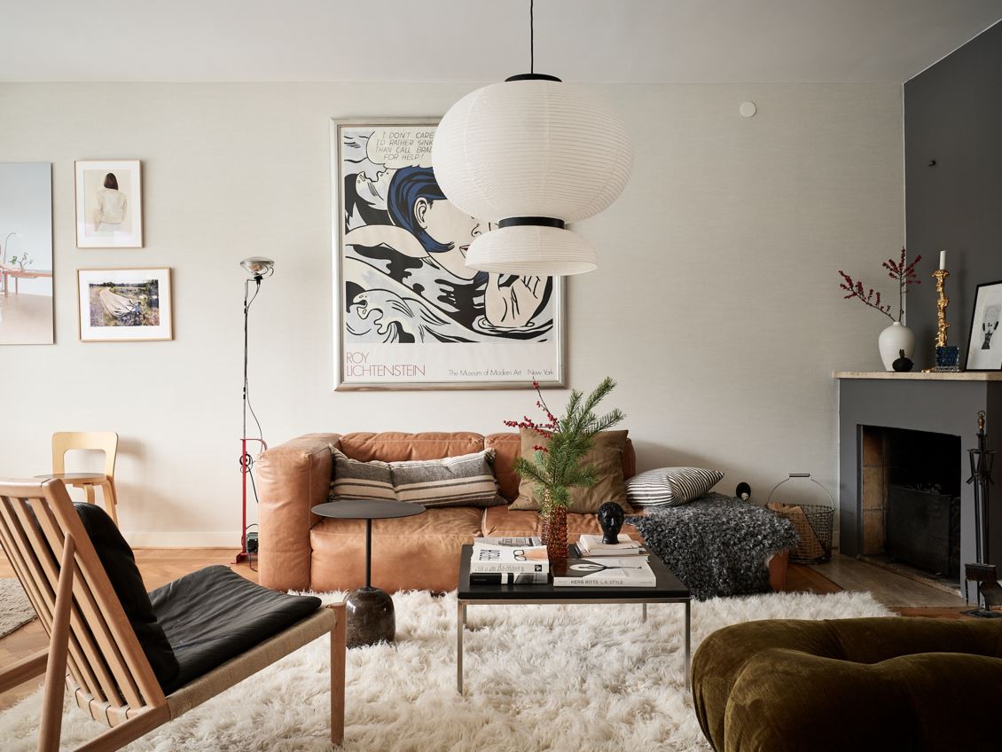 salon avec cheminée décoration scandinave