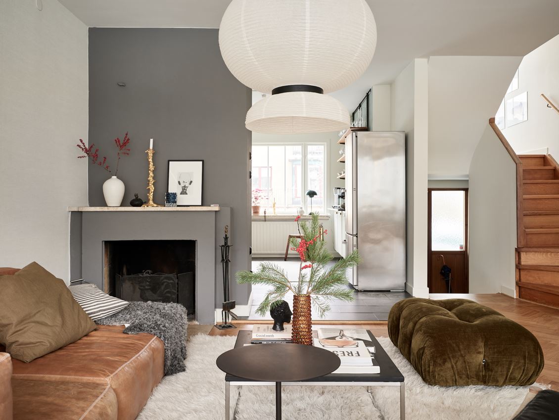 salon avec cheminée décoration scandinave