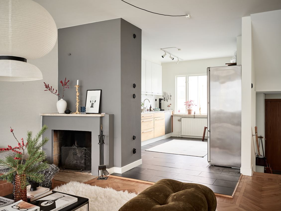salon avec cheminée décoration scandinave