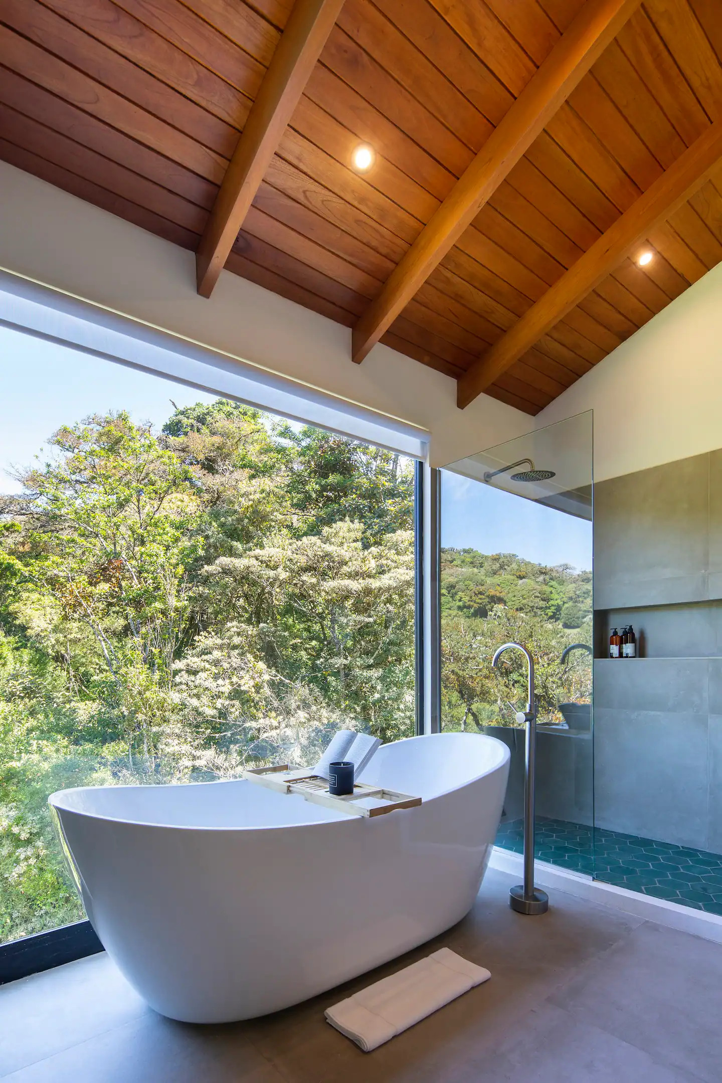 salle de bain design avec baie vitrée