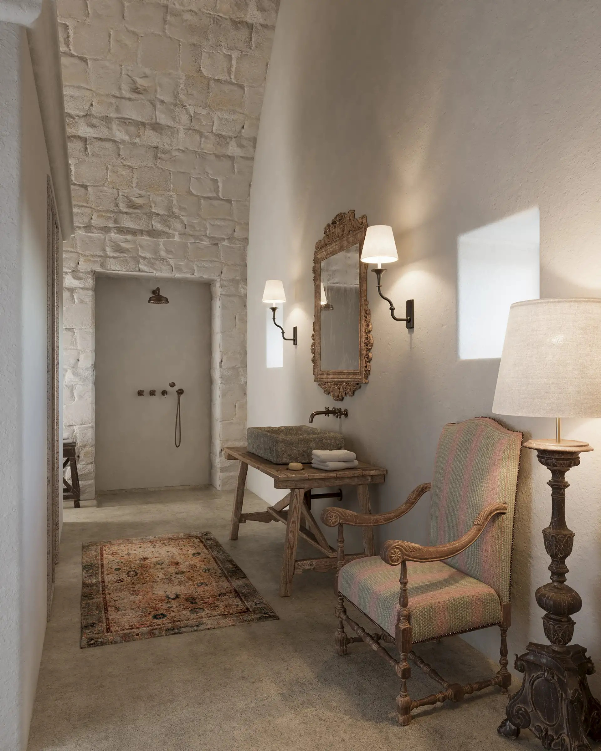 salle de bain rustique chic maison Pouilles Masseria Celeste salle de bain rustique chic maison Pouilles Masseria Celeste