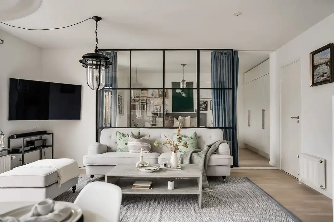 salon avec verrière décoration scandinave