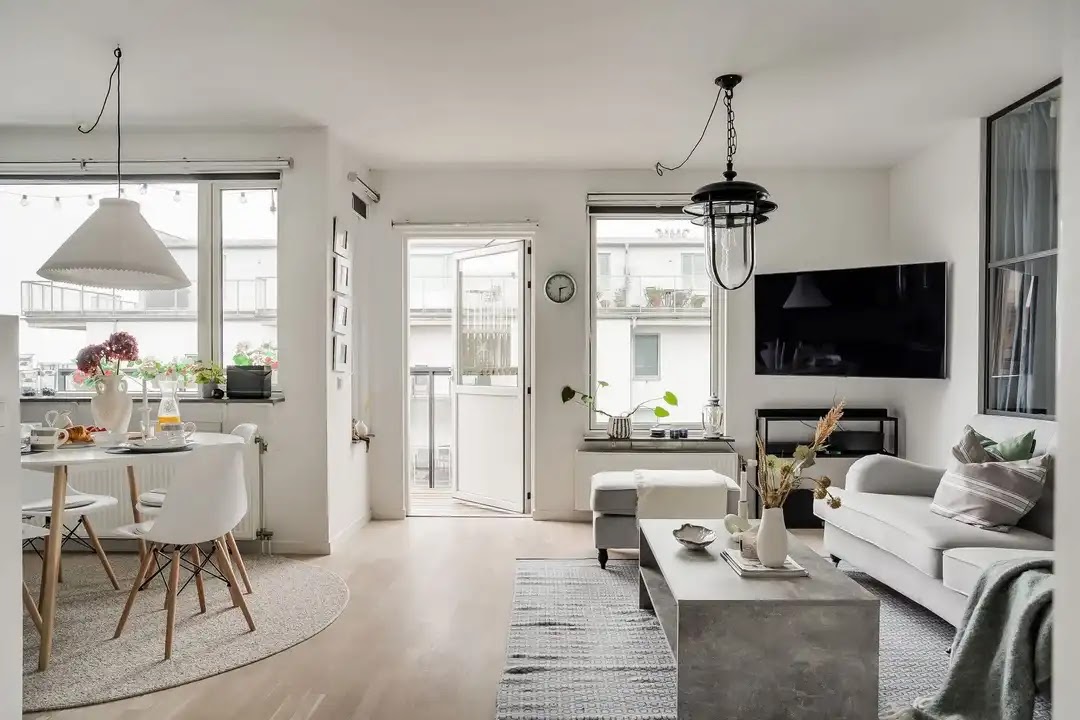 salon avec balcon décoration scandinave
