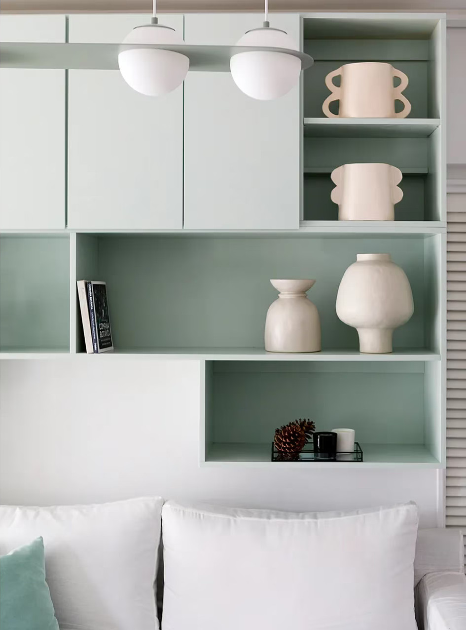 bibliothèque verte dans salon décoration design