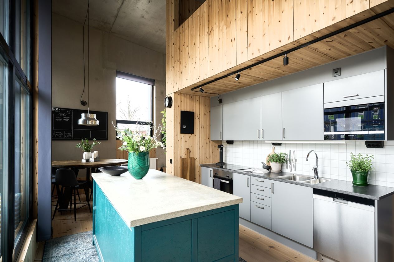 cuisine design grise et bleue