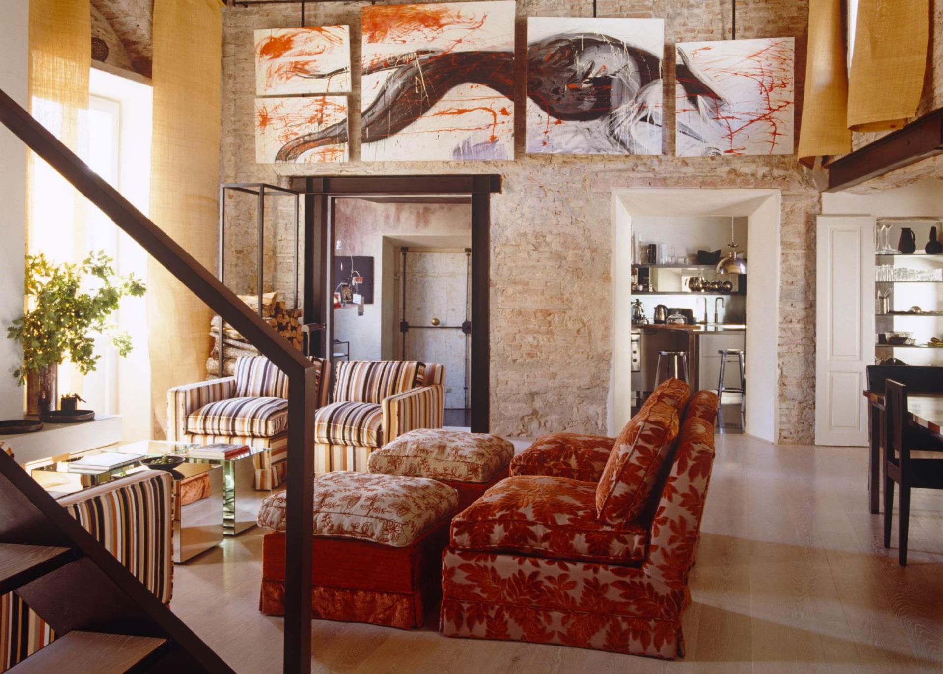 salon mur briques décoration contemporaine