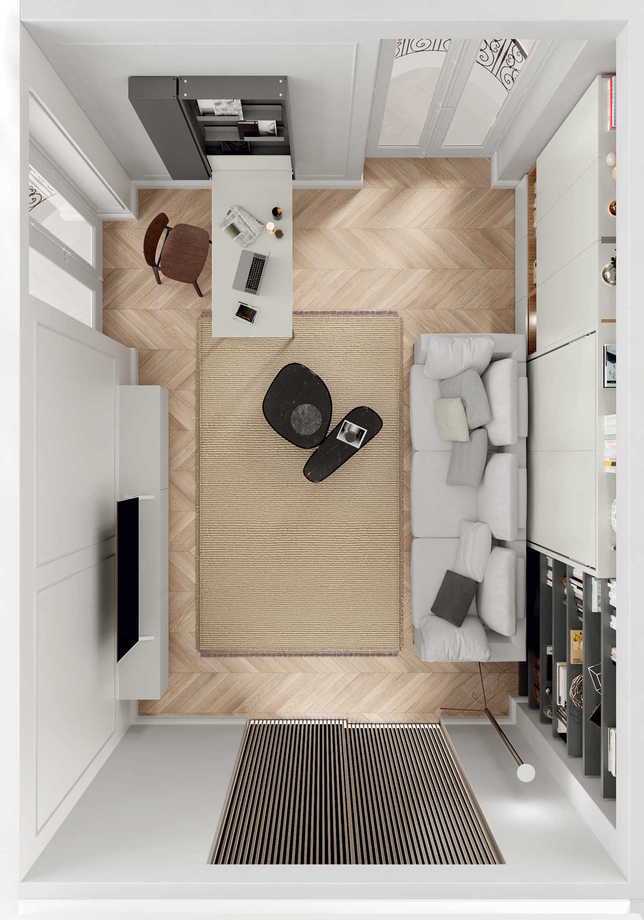 plan 3D studio avec lit et table escamotables plan 3D studio avec lit et table escamotables