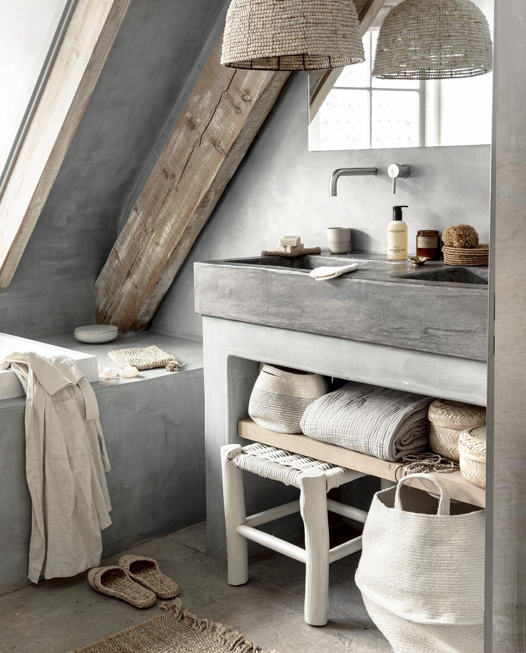 salle de bain néo rustique béton décoration grange contemporaine