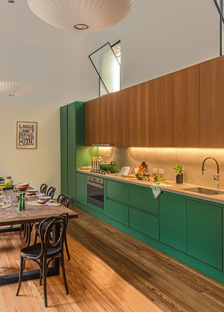 cuisine vert et bois décoration moderne