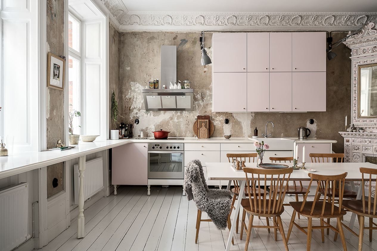 cuisine rose design murs bruts décoration scandinave cuisine rose design murs bruts décoration scandinave