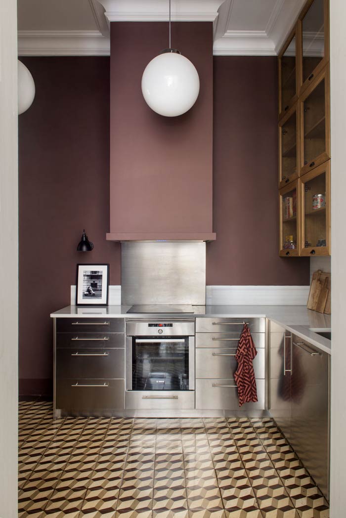 cuisine inox sol carreaux de ciment
