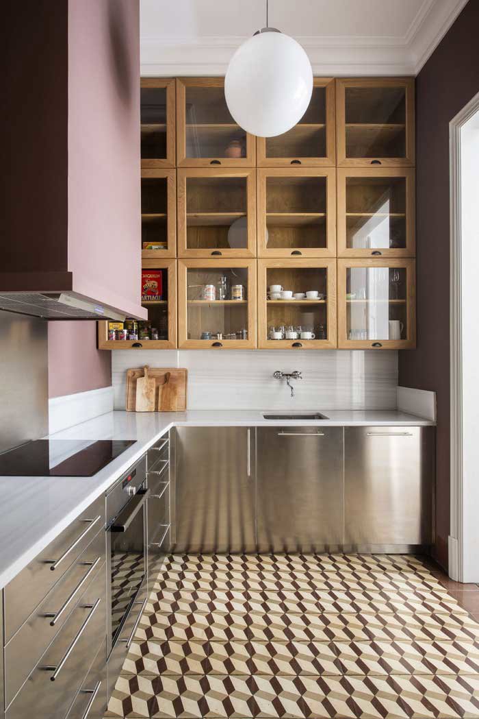 cuisine inox sol carreaux de ciment