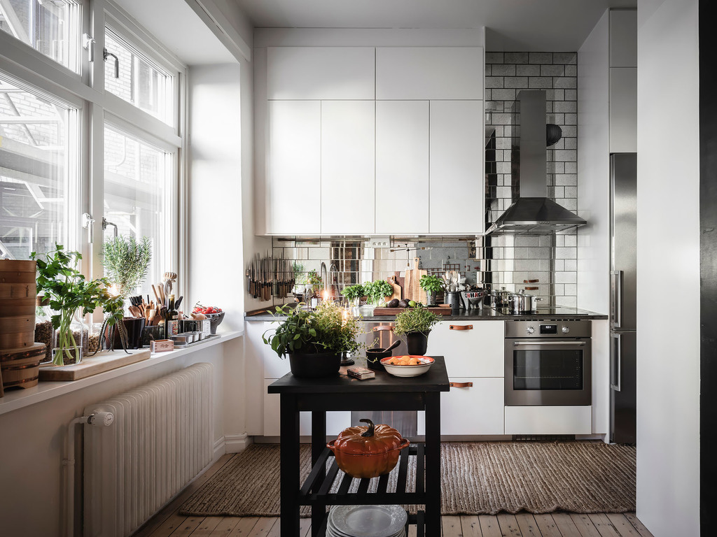 cuisine blanche design poignées cuir