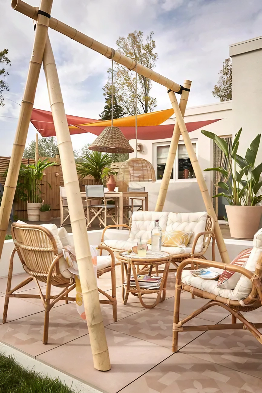 terrasse aménagée en bambou