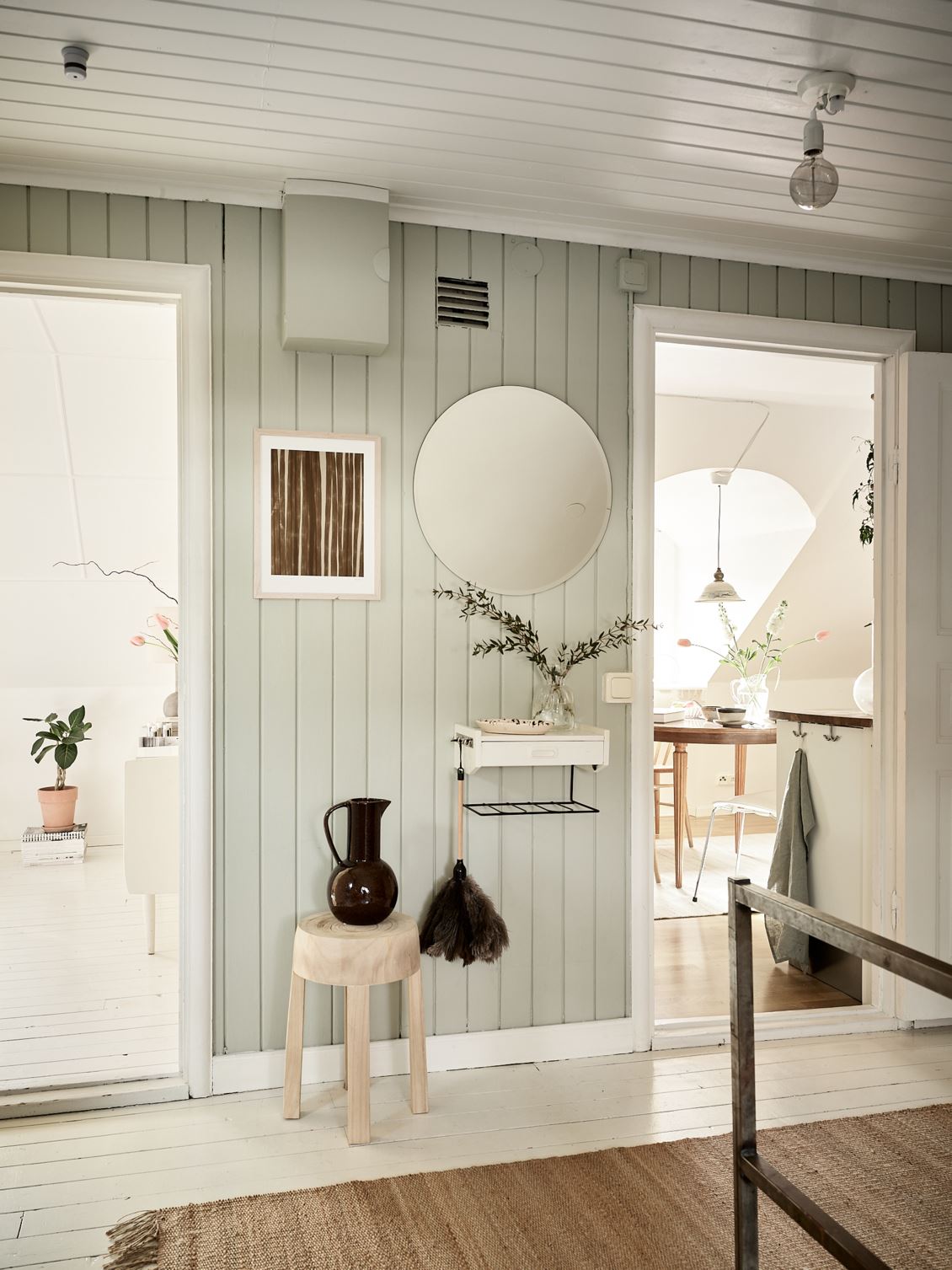 palier mur bois vert sauge décoration scandinave