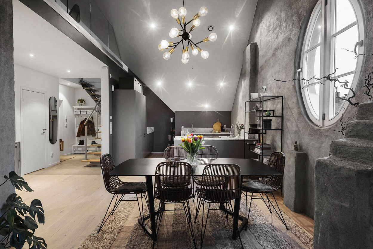 salle à manger et cuisine duplex décoration grise