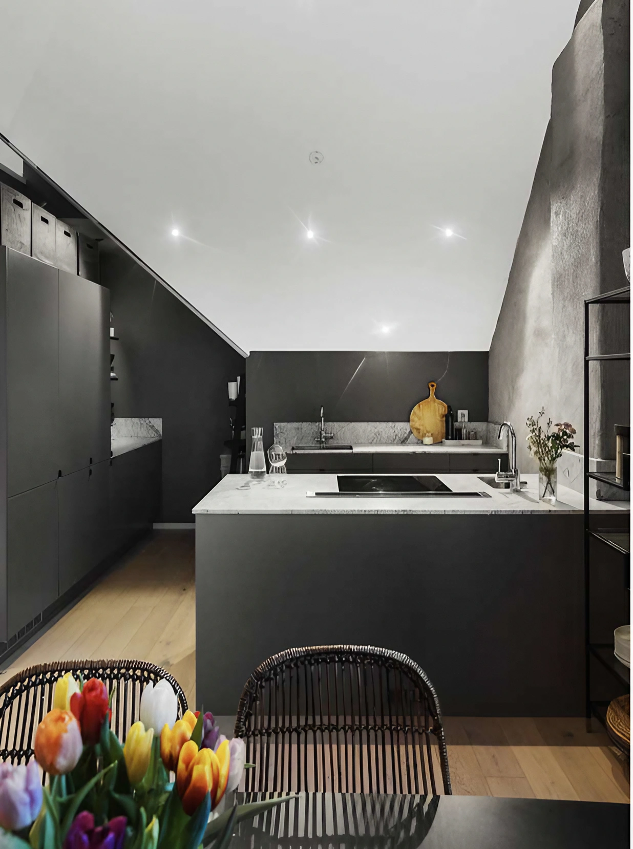 cuisine design avec îlot duplex décoration grise