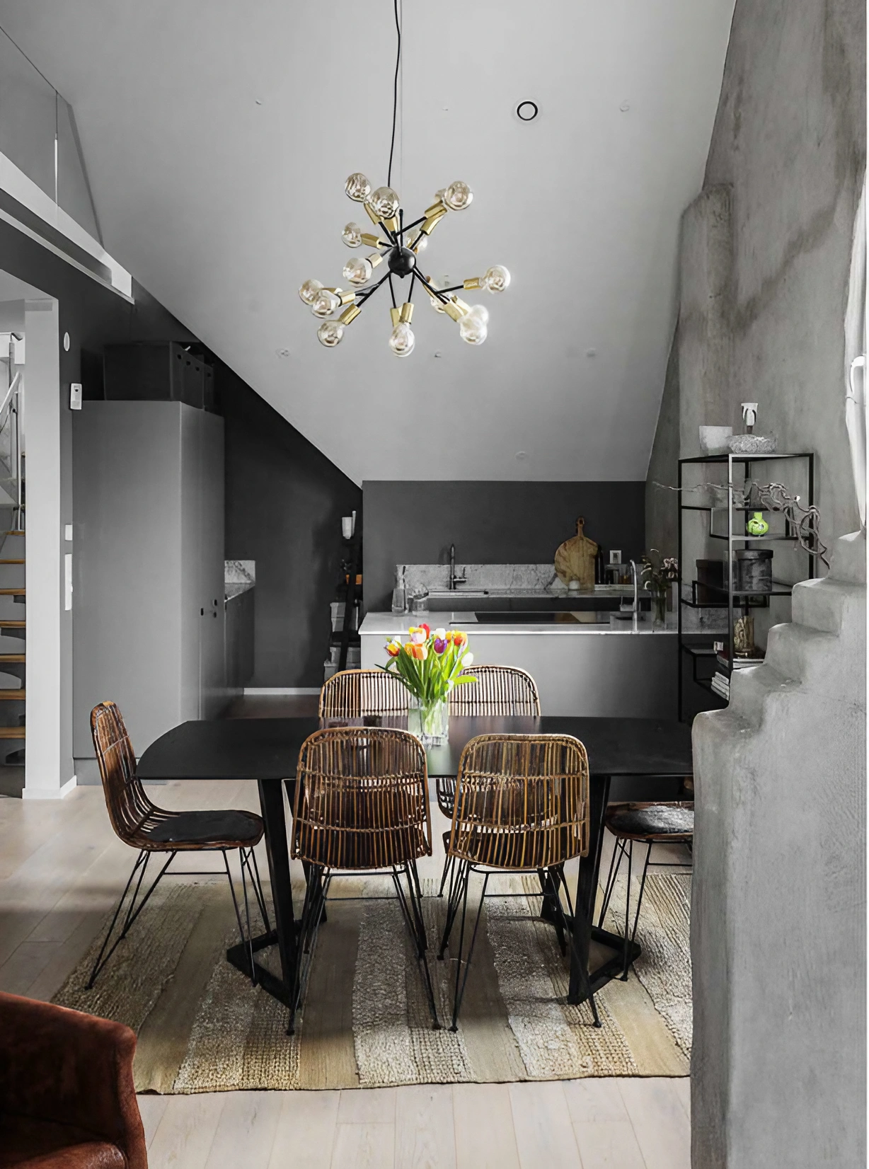 salle à manger et cuisine duplex décoration grise