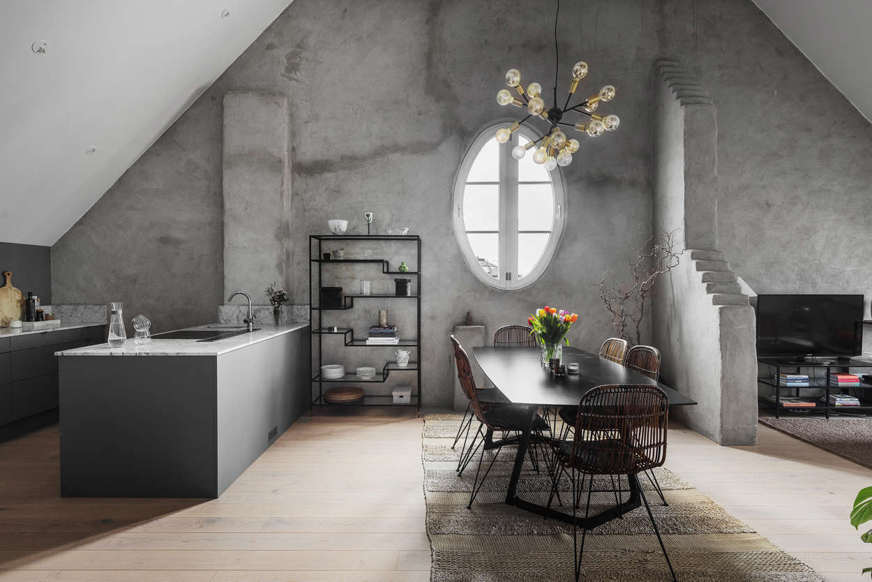cuisine et salle à manger duplex décoration grise