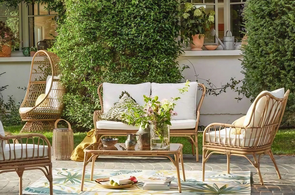 jardin avec mobilier bambou