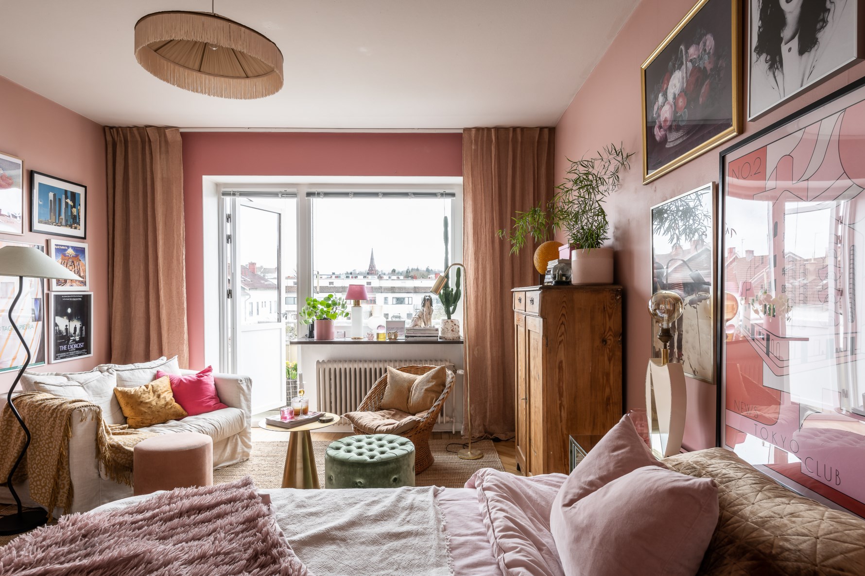 studio 35m2 décoration vintage rose