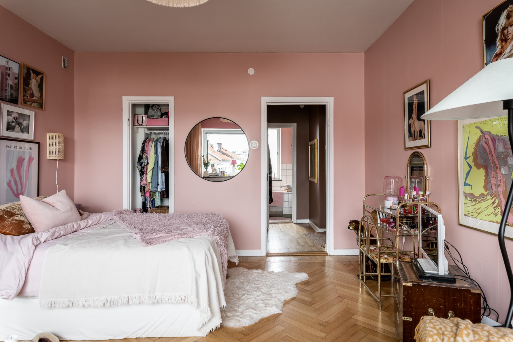 espace chambre studio 35m2 décoration vintage rose