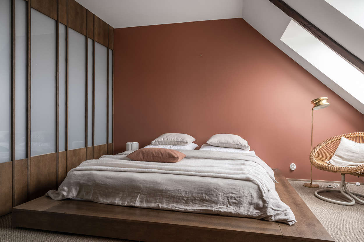 chambre terracotta décoration contemporaine inspiration japonaise