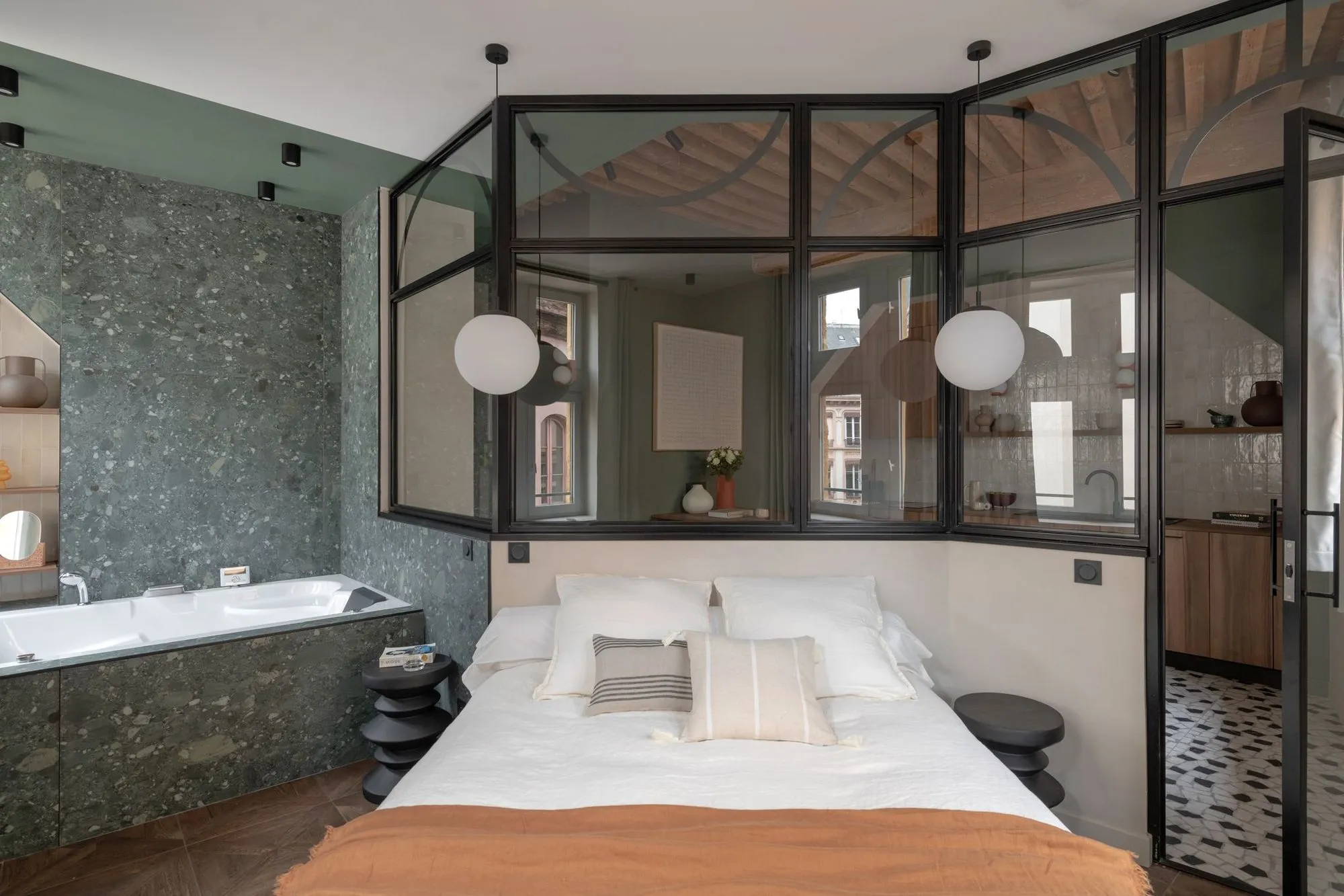 chambre avec verrière et salle de bain ouverte décoration contemporaine chambre avec verrière et salle de bain ouverte décoration contemporaine