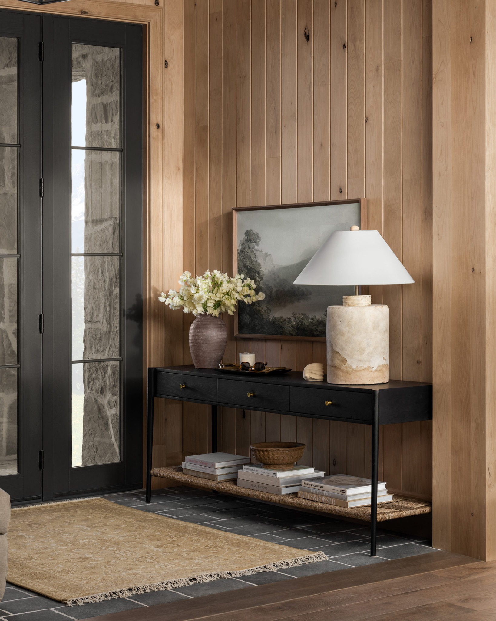 entrée mur en bois