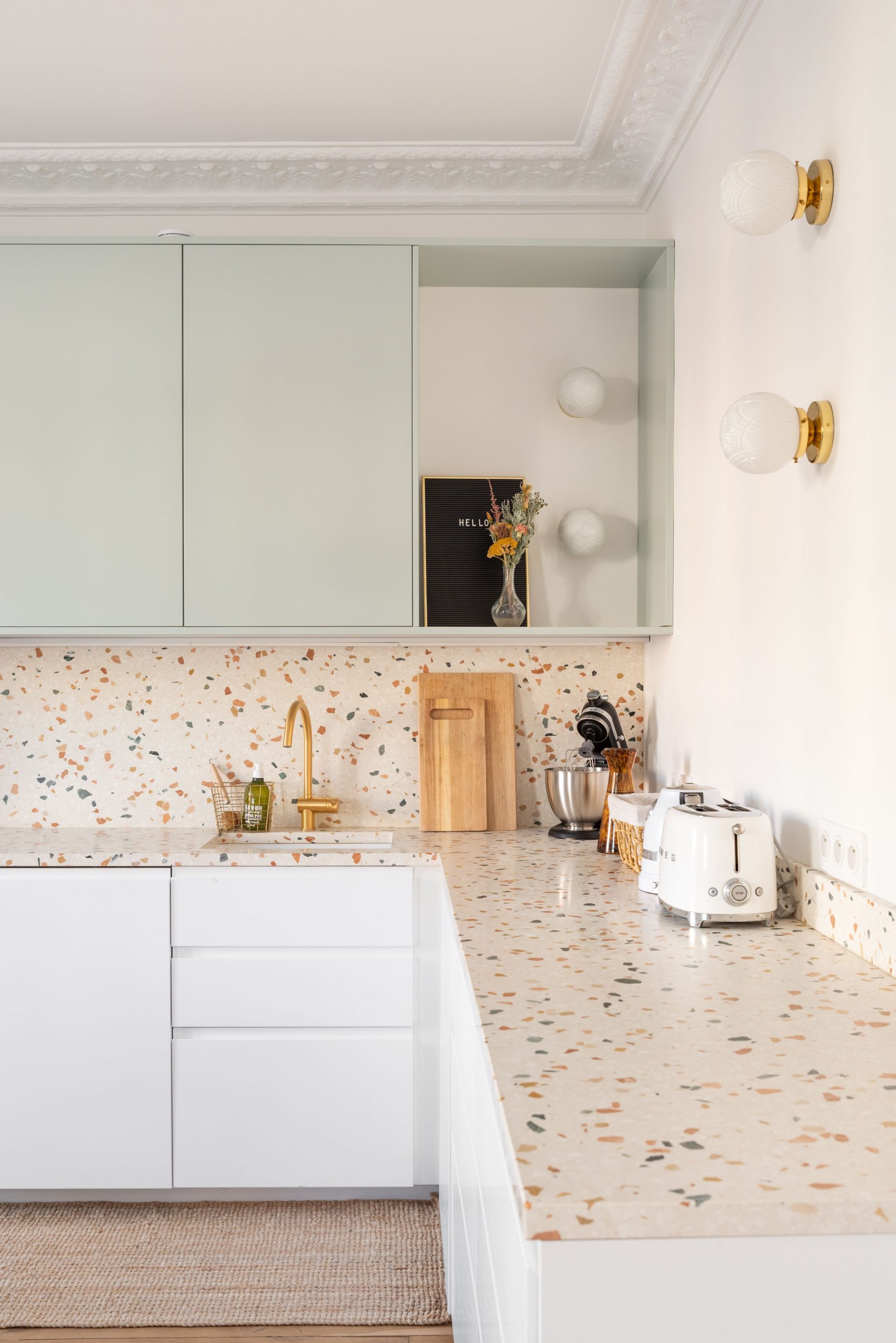 cuisine ouverte décoration contemporaine terrazzo
