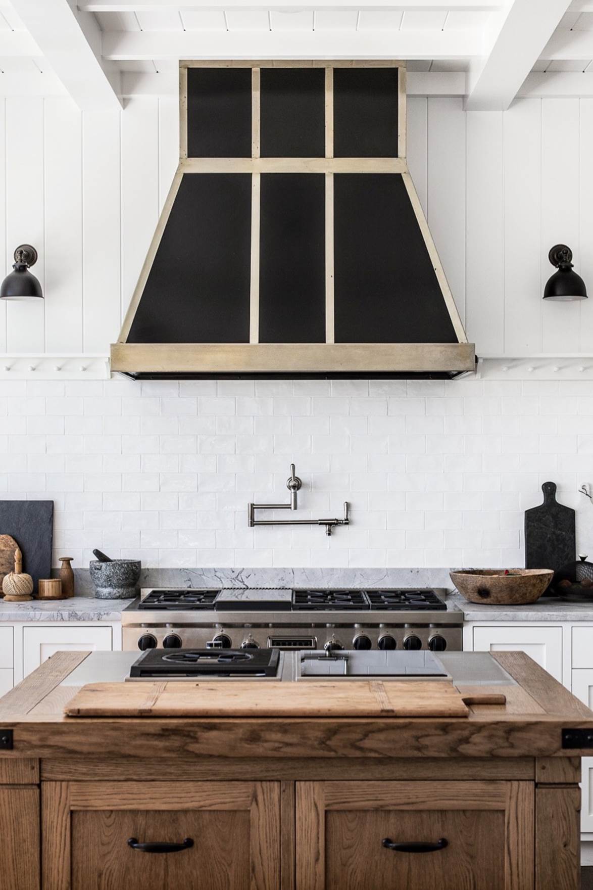 cuisine blanche avec îlot décoration campagne chic