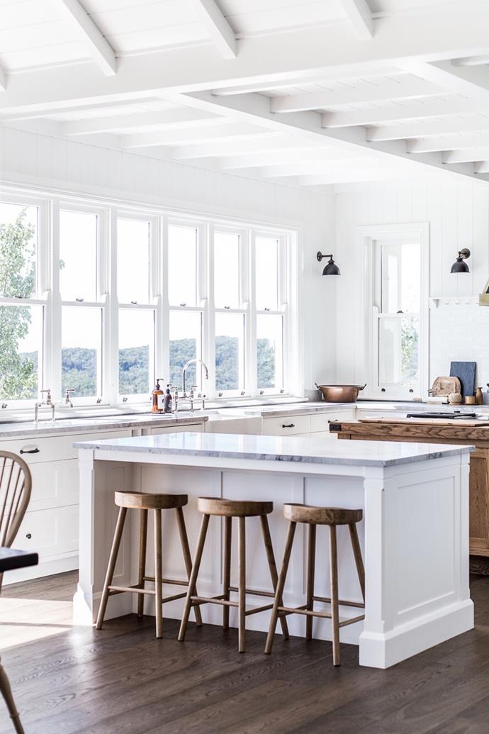 cuisine blanche avec îlot décoration campagne chic