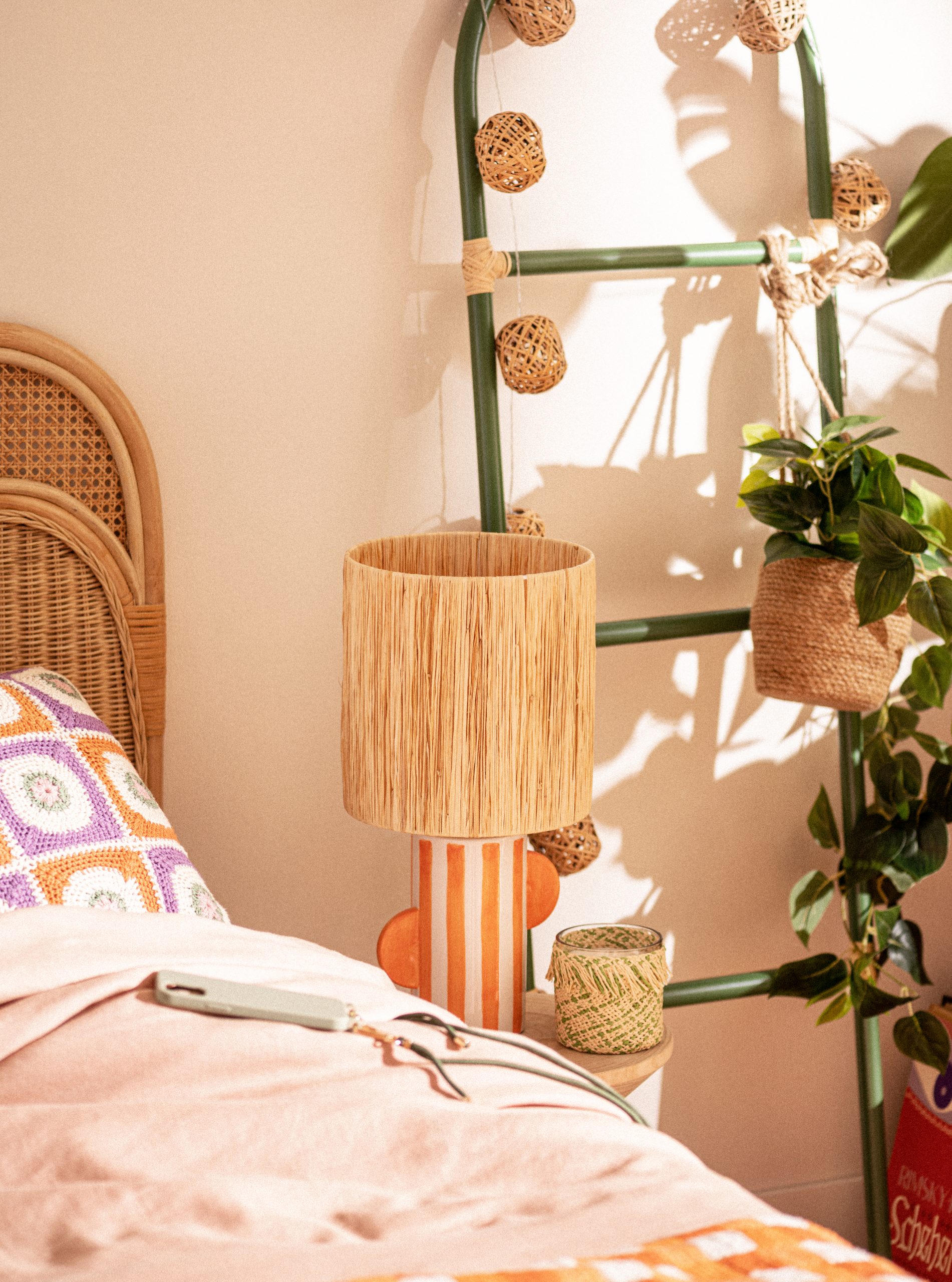 lampe pied rayé orange