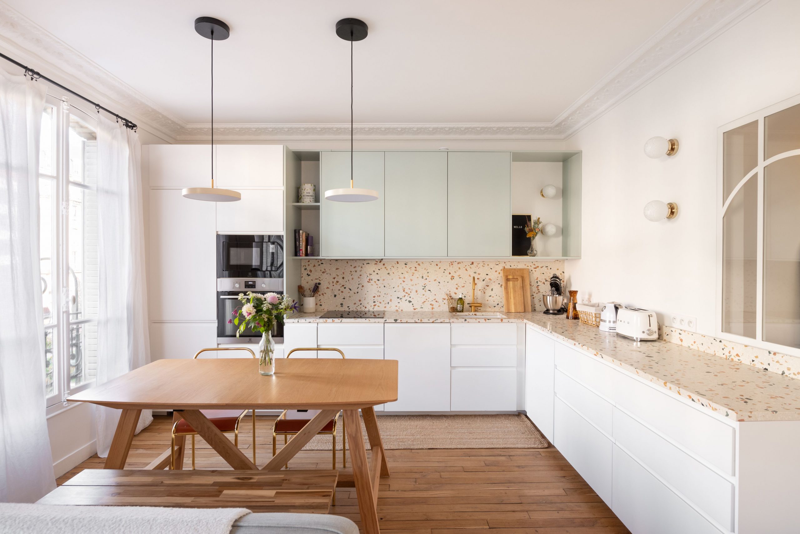 cuisine ouverte décoration contemporaine terrazzo