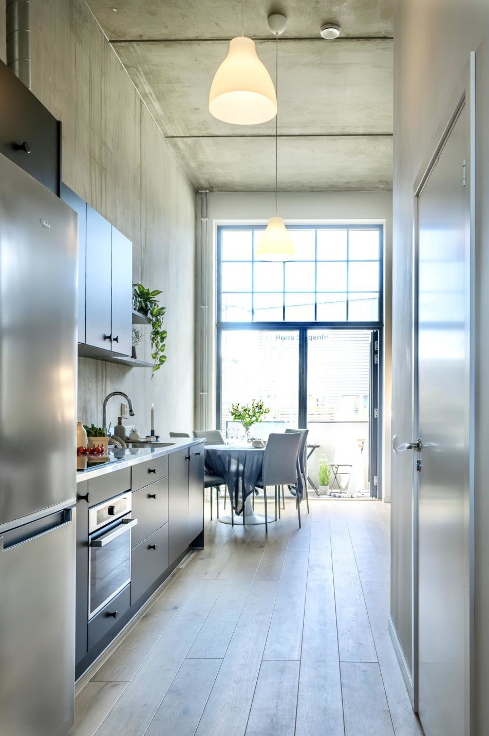cuisine murs béton mini loft 55m2