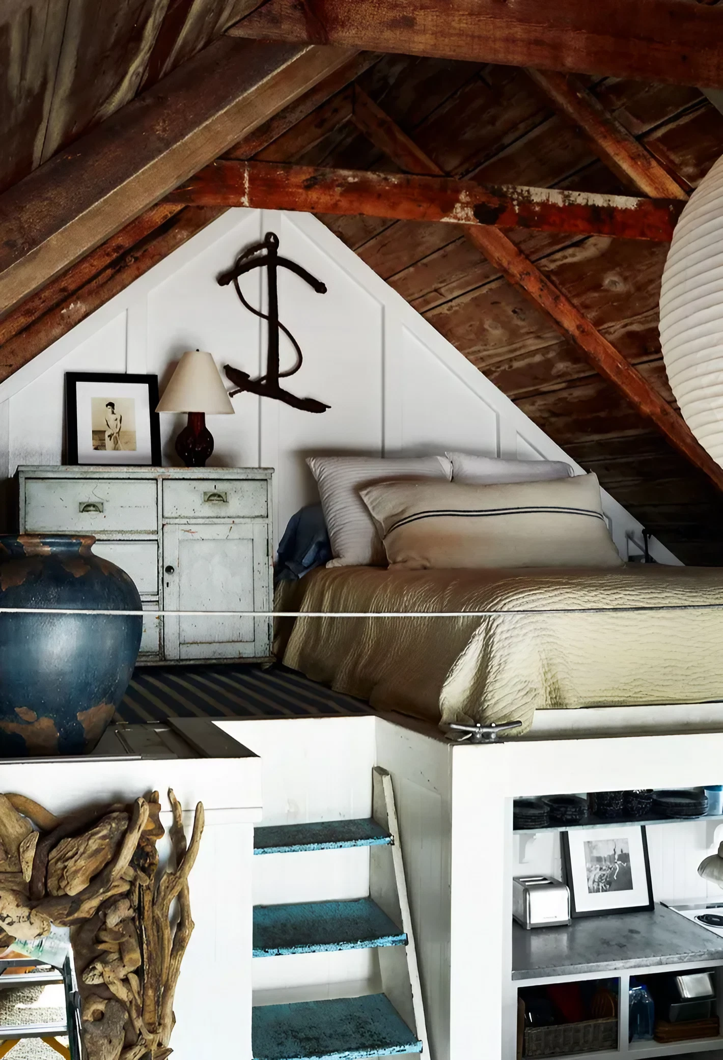 chambre loft cabane de pêcheur décoration vintage