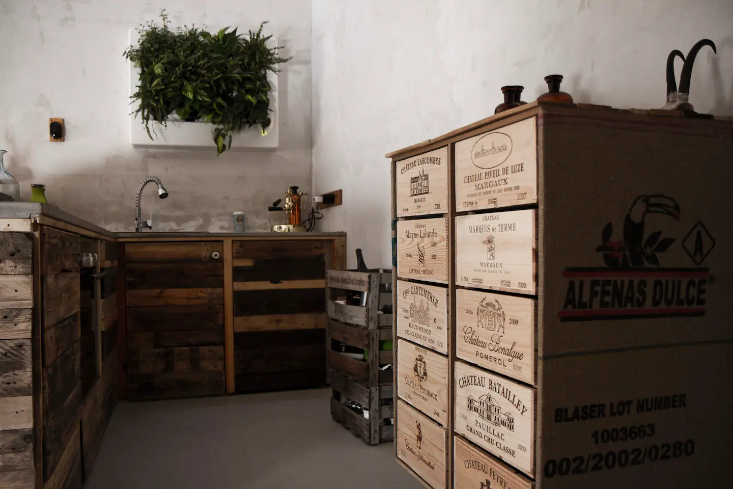 cuisine en caisses de vin