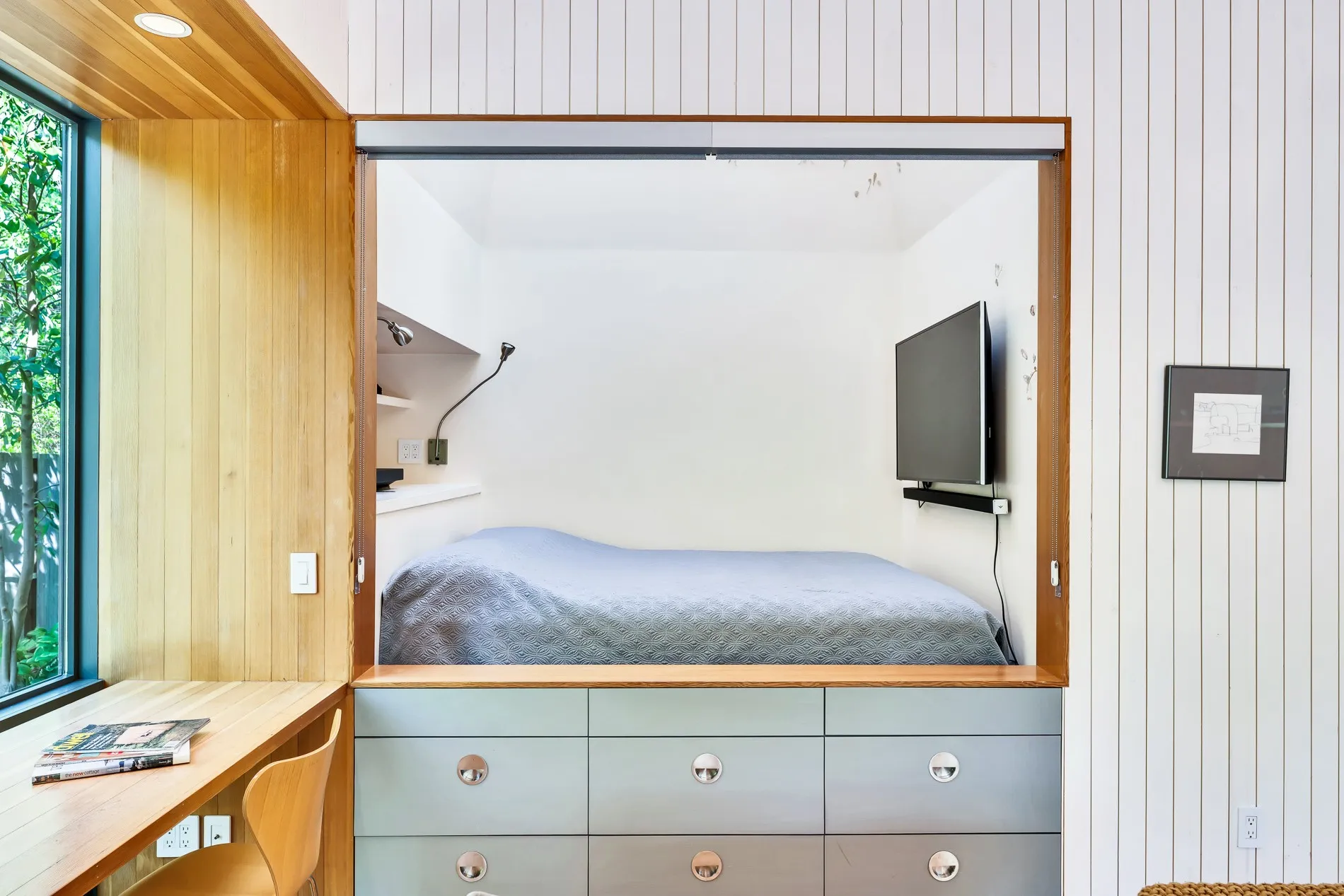chambre alcôve petite maison en bois 54m2