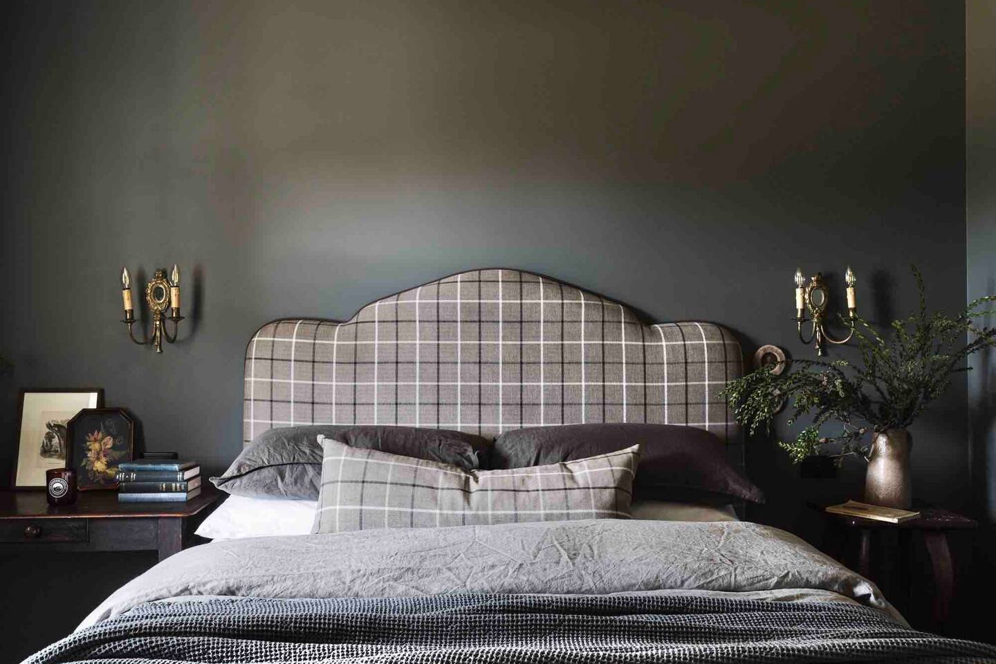 chambre mur gris décoration rustique chic