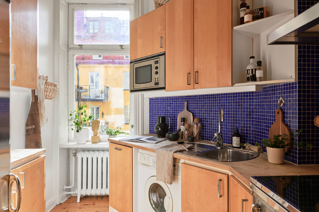 cuisine bois carrelage bleu studio 38m2 décoration scandinave cuisine bois carrelage bleu studio 38m2 décoration scandinave